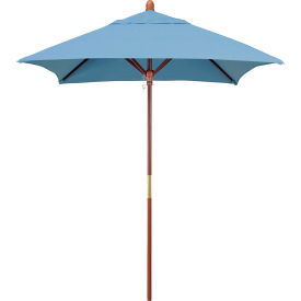 California Umbrella Grove 6 Square Patio Umbrella Wood Pole Sunbrella 1A Air Blue Fabric 
