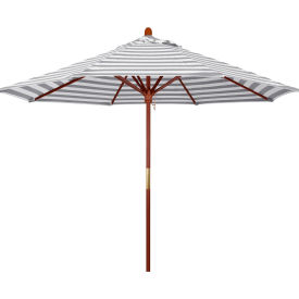MARCH PRODUCTS INC MARE908-F95 California Umbrella 9 Patio Umbrella - Gray White Cabana Stripe - Hardwood Pole - Grove Series image.