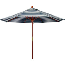 MARCH PRODUCTS INC MARE908-F96 California Umbrella 9 Patio Umbrella - Navy White Cabana Stripe - Hardwood Pole - Grove Series image.