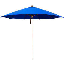 California Umbrella Madera 11 Patio Umbrella Woodgrain Pole Sunbrella 1A Pacific Blue Fabric 