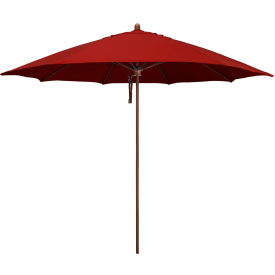 California Umbrella Madera 11 Patio Umbrella Woodgrain Pole Sunbrella 2A Jockey Red Fabric 