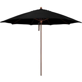 California Umbrella Madera 11 Patio Umbrella Woodgrain Pole Sunbrella 1A Black Fabric 