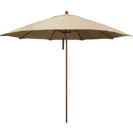 California Umbrella Madera 11 Patio Umbrella Woodgrain Pole Sunbrella 1A Antique Beige 