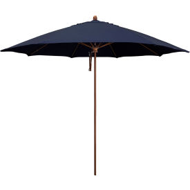 California Umbrella Madera 11 Patio Umbrella Woodgrain Pole Sunbrella 1A Navy Fabric 