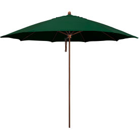 California Umbrella Madera 11 Patio Umbrella Woodgrain Pole Sunbrella 1A Forest Green Fabric 