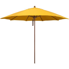 California Umbrella Madera 11 Patio Umbrella Woodgrain Pole Sunbrella 1A Sunflower Yellow Fabric 