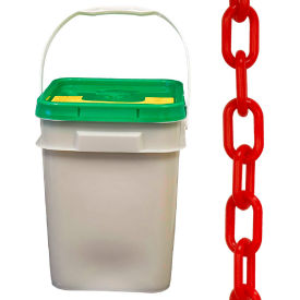 Global Industrial 30005-P Mr. Chain Plastic Chain Barrier In A Pail, 1-1/2"x300L, Red image.
