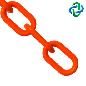 Global Industrial 30013-25 Mr. Chain Plastic Barrier Chain, 1-1/2" x 25 ft, Traffic Orange image.