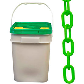 Global Industrial 30014-P Mr. Chain Plastic Chain Barrier In A Pail, 1-1/2"x300L, Safety Green image.