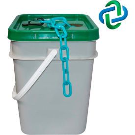 Global Industrial 30056-P Mr. Chain® Plastic Barrier Chain In a Pail, 1-1/2" x 300L, Turquoise image.
