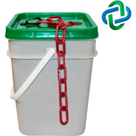 Global Industrial 30058-P Mr. Chain® Plastic Barrier Chain In a Pail, 1-1/2" x 300L, Crimson image.