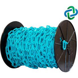 Global Industrial 30156 Mr. Chain® Plastic Barrier Chain On a Reel, 1-1/2" x 200L, Turquoise image.