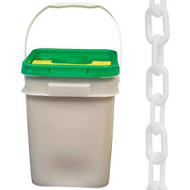 Global Industrial 50001-P Mr. Chain Plastic Chain Barrier In A Pail, 2"x160L, White image.