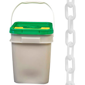 Global Industrial 51001-P Mr. Chain Heavy Duty Plastic Chain Barrier In A Pail, 2"x120L, White image.