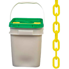 Global Industrial 51002-p Mr. Chain Heavy Duty Plastic Chain Barrier In A Pail, 2"x120L, Yellow image.