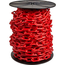 Global Industrial 51105 Mr. Chain Heavy Duty Plastic Chain Barrier On A Reel, 2"x100L, Red image.
