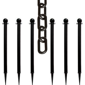 Global Industrial 70303-6 Mr. Chain® 2" Ground Pole Kit w/ 2" x 50L Chain, Black, Pack of 6 image.