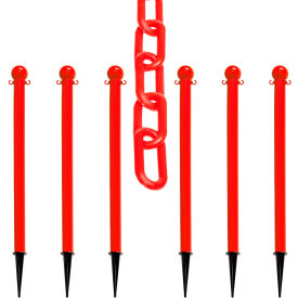Global Industrial 70305-6 Mr. Chain® 2" Ground Pole Kit w/ 2" x 50L Chain, Red, Pack of 6 image.