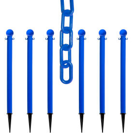 Global Industrial 70306-6 Mr. Chain® 2" Ground Pole Kit w/ 2" x 50L Chain, Blue, Pack of 6 image.
