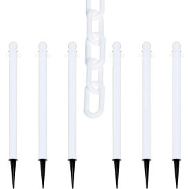 Global Industrial 70401-6 Mr. Chain® 2-1/2" Ground Pole Kit w/ 2" x 50L Chain, White, Pack of 6 image.