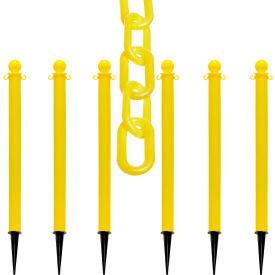 Global Industrial 70402-6 Mr. Chain® 2-1/2" Ground Pole Kit w/ 2" x 50L Chain, Yellow, Pack of 6 image.
