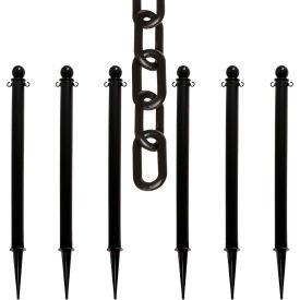 Global Industrial 70403-6 Mr. Chain® 2-1/2" Ground Pole Kit w/ 2" x 50L Chain, Black, Pack of 6 image.