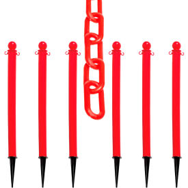Global Industrial 70405-6 Mr. Chain® 2-1/2" Ground Pole Kit w/ 2" x 50L Chain, Red, Pack of 6 image.