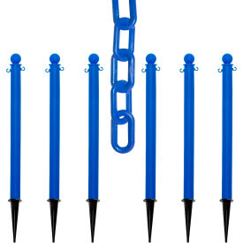 Global Industrial 70406-6 Mr. Chain® 2-1/2" Ground Pole Kit w/ 2" x 50L Chain, Blue, Pack of 6 image.