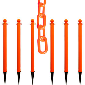 Global Industrial 70412-6 Mr. Chain® 2-1/2" Ground Pole Kit w/ 2" x 50L Chain, Safety Orange, Pack of 6 image.