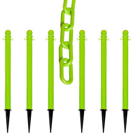Global Industrial 70414-6 Mr. Chain® 2-1/2" Ground Pole Kit w/ 2" x 50L Chain, Safety Green, Pack of 6 image.