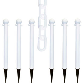 Global Industrial 70501-6 Mr. Chain® 3" Heavy Duty Ground Pole Kit w/ 2" x 50L Chain, White, Pack of 6 image.