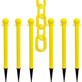 Global Industrial 70502-6 Mr. Chain® 3" Heavy Duty Ground Pole Kit w/ 2" x 50L Chain, Yellow, Pack of 6 image.