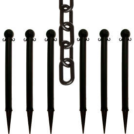 Global Industrial 70503-6 Mr. Chain® 3" Heavy Duty Ground Pole Kit w/ 2" x 50L Chain, Black, Pack of 6 image.