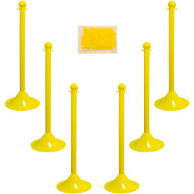 Global Industrial 71002-6 Mr. Chain Light Duty Plastic Stanchion Kit With 2"x50L Chain, 41"H, Yellow, 6 Pack image.