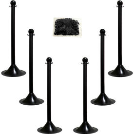 Global Industrial 71003-6 Mr. Chain Light Duty Plastic Stanchion Kit With 2"x50L Chain, 41"H, Black, 6 Pack image.