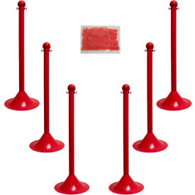 Global Industrial 71005-6 Mr. Chain Light Duty Plastic Stanchion Kit With 2"x50L Chain, 41"H, Red, 6 Pack image.