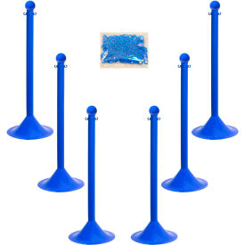 Global Industrial 71006-6 Mr. Chain Light Duty Plastic Stanchion Kit With 2"x50L Chain, 41"H, Blue, 6 Pack image.