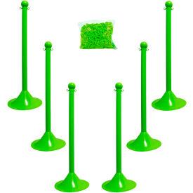 Global Industrial 71014-6 Mr. Chain Light Duty Plastic Stanchion Kit With 2"x50L Chain, 41"H, Safety Green, 6 Pack image.