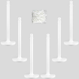 Global Industrial 71101-6 Mr. Chain Medium Duty Plastic Stanchion Kit With 2"x50L Chain, 40"H, White, 6 Pack image.