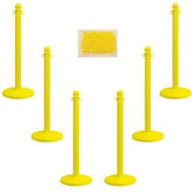 Plastic Stanchion Kit - Yellow - 6pk 50 of 2"" Chain W/ C-Hooks Incl. - 2.5"" Pole 14"" Base 40""H