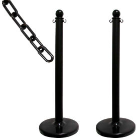 Global Industrial 71103-2 Mr. Chain® 2-1/2" Medium Duty Stanchion Kit w/ 2" x 10L Chain, Black, Pack of 2 image.