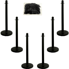 Global Industrial 71103-6 Mr. Chain Medium Duty Plastic Stanchion Kit With 2"x50L Chain, 40"H, Black, 6 Pack image.