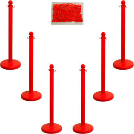 Global Industrial 71105-6 Mr. Chain Medium Duty Plastic Stanchion Kit With 2"x50L Chain, 40"H, Red, 6 Pack image.