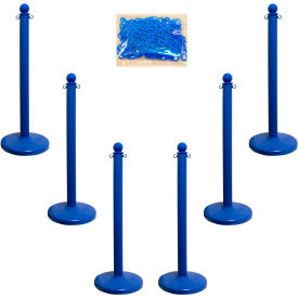 Global Industrial 71106-6 Mr. Chain Medium Duty Plastic Stanchion Kit With 2"x50L Chain, 40"H, Blue, 6 Pack image.