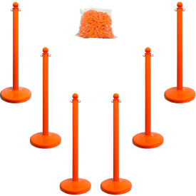 Global Industrial 71112-6 Mr. Chain Medium Duty Plastic Stanchion Kit With 2"x50L Chain, 40"H, Safety Orange, 6 Pack image.