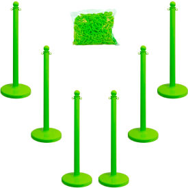 Global Industrial 71114-6 Mr. Chain Medium Duty Plastic Stanchion Kit With 2"x50L Chain, 40"H, Safety Green, 6 Pack image.