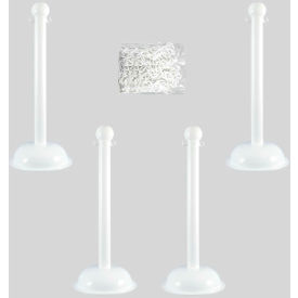 Global Industrial 71301-4 Mr. Chain Heavy Duty Plastic Stanchion Kit With 2"x50L Chain, 41"H, White, 4 Pack image.