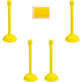 Global Industrial 71302-4 Mr. Chain Heavy Duty Plastic Stanchion Kit With 2"x50L Chain, 41"H, Yellow, 4 Pack image.