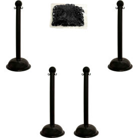 Global Industrial 71303-4 Mr. Chain Heavy Duty Plastic Stanchion Kit With 2"x50L Chain, 41"H, Black, 4 Pack image.