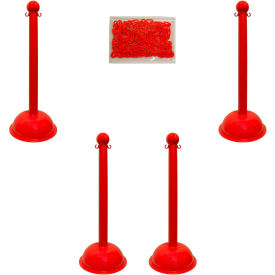 Global Industrial 71305-4 Mr. Chain Heavy Duty Plastic Stanchion Kit With 2"x50L Chain, 41"H, Red, 4 Pack image.